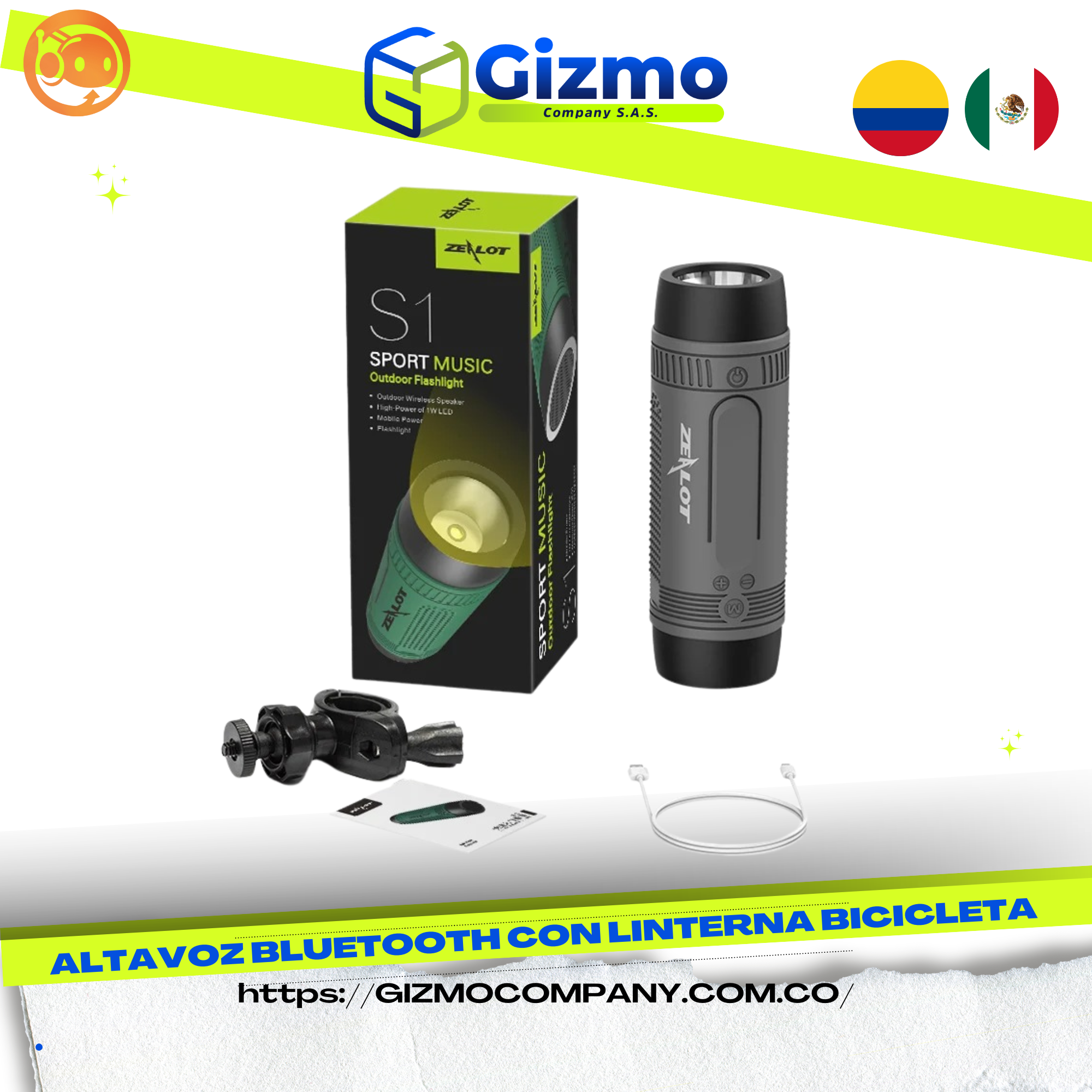 Altavoz Bluetooth Con Linterna Bicicleta